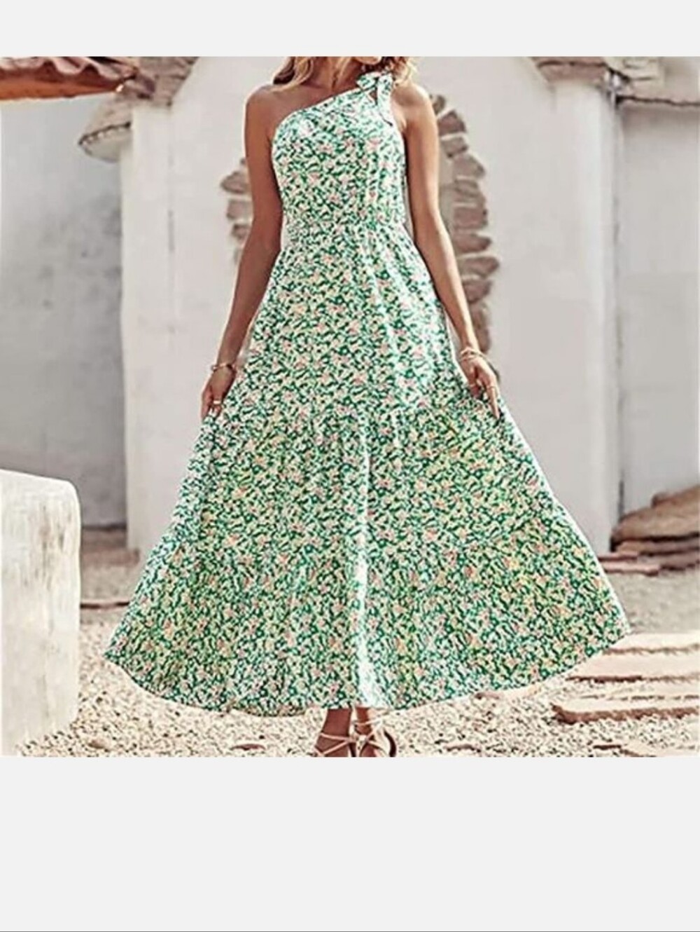 Pretty Garden Green Floral One Shoulder Tiered Maxi Dress XXL G184